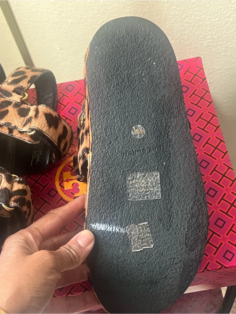 Tory Burch Leopard Print Platform Sandal with Gold Logo